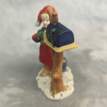Russ Berrie An Old Fashioned Christmas Porcelain Girl and Mailbox #9729 -- from side