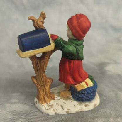 Russ Berrie An Old Fashioned Christmas Porcelain Girl and Mailbox #9729 -- from back