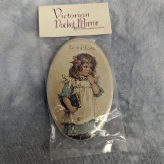Victorian Pocket Mirror, Victorian Gallery. Girl with chalkboard "To my Love"