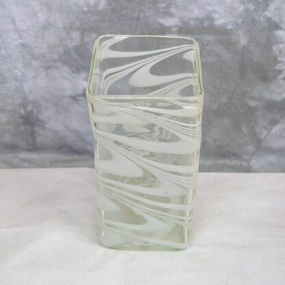 White Swirls Glass Square Vase