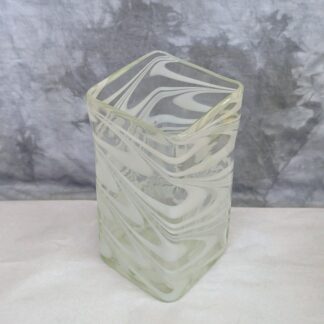 White Swirls Glass Square Vase